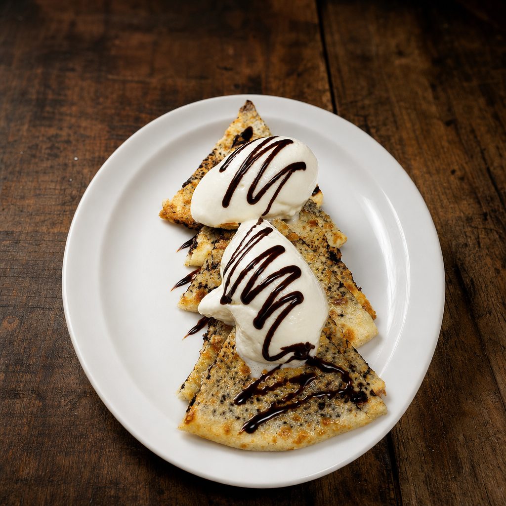 Chocolate Naan With Vanilla Ice Cream.