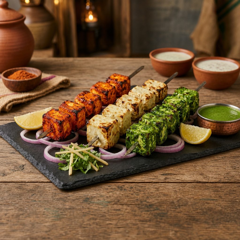 Tandoori Trio Paneer Tikka VEG. (12Pcs).